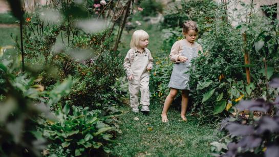 Kinderen spelen in de tuin