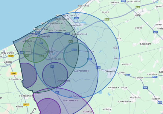 Kaart overzicht zones vogelgriep in de Westhoek, januari 2026